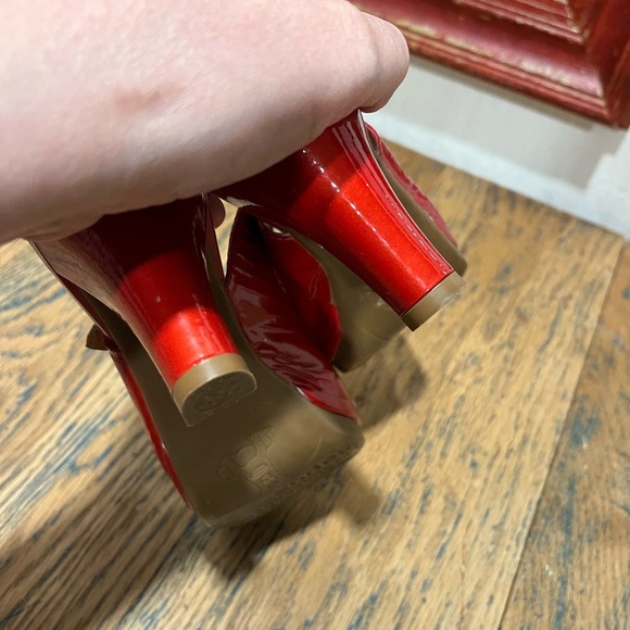 ❤️ WONDERS RED SLINGBACK HEELS WITH BOW - SIZE 38 - 100% LEATHER - Picture 8 of 15